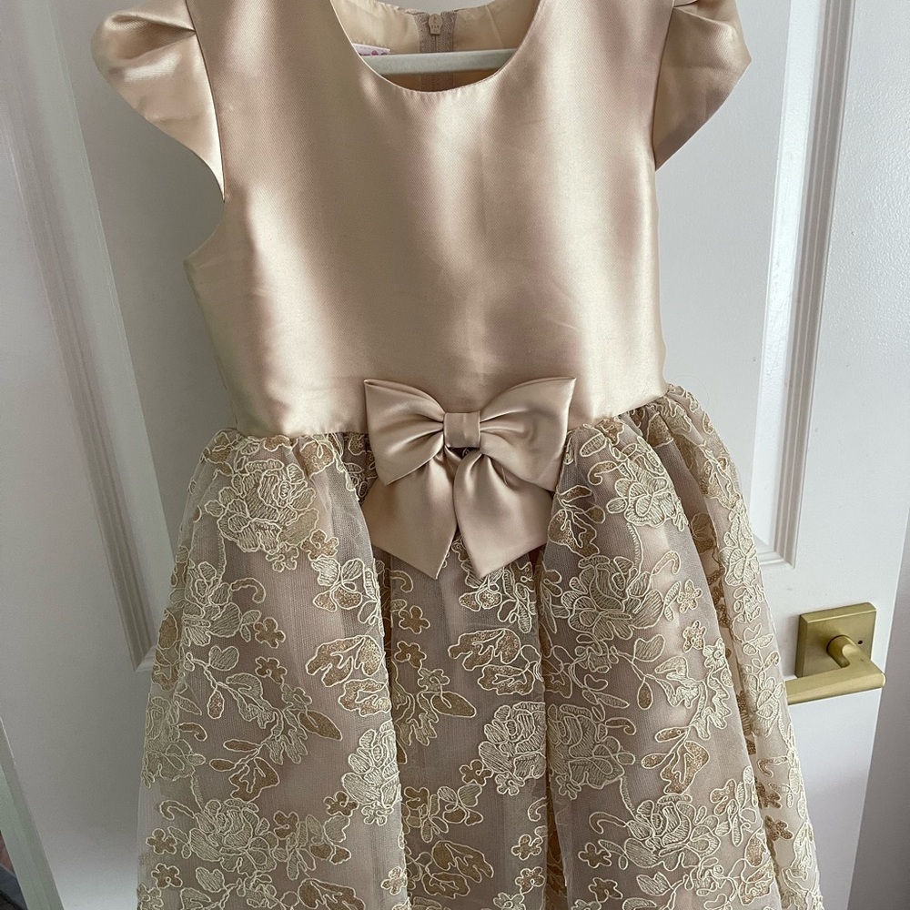 Bonnie Jean Cream A-Line Flutter Sleeve Wedding Guest Dress